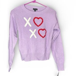 Art Class Lavender Sweater with Red and White XO Design NWT